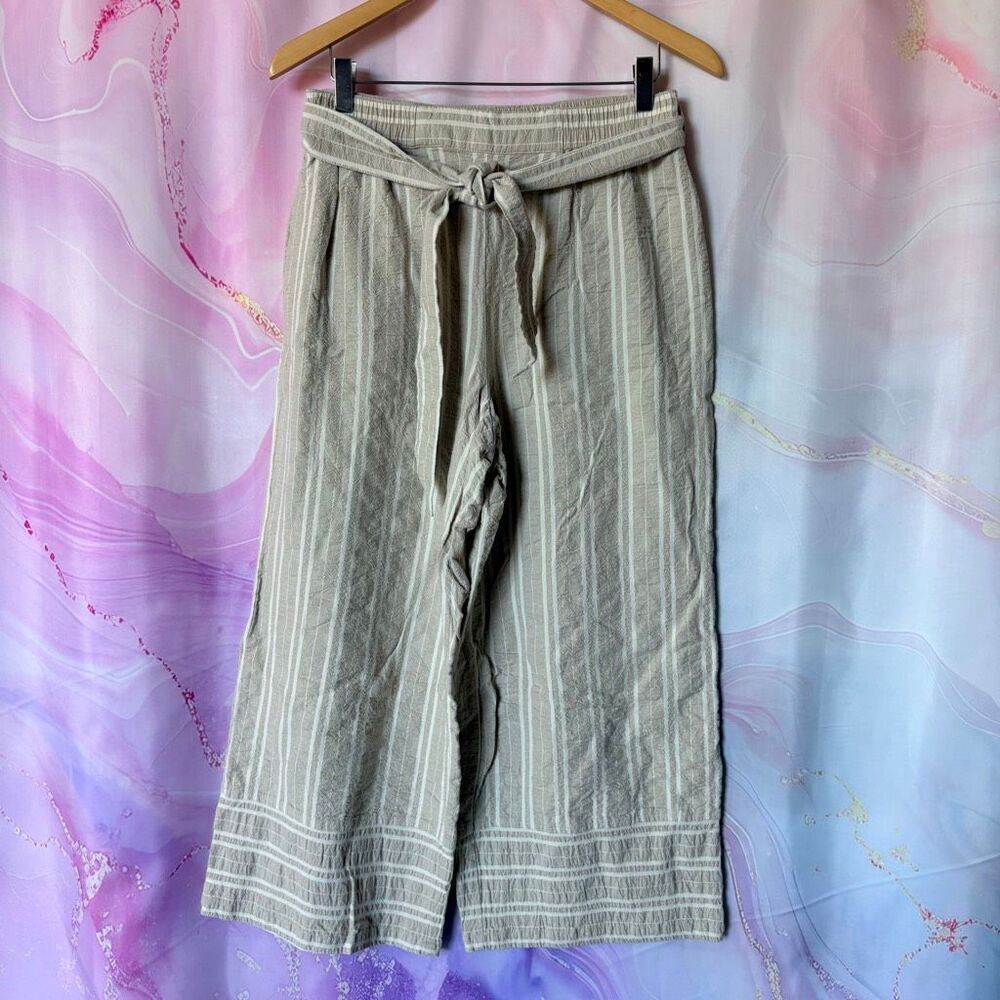 John Mark S Wide Leg Cropped Pants Cream Tan Stripes Retro Boho Preppy Boardwalk